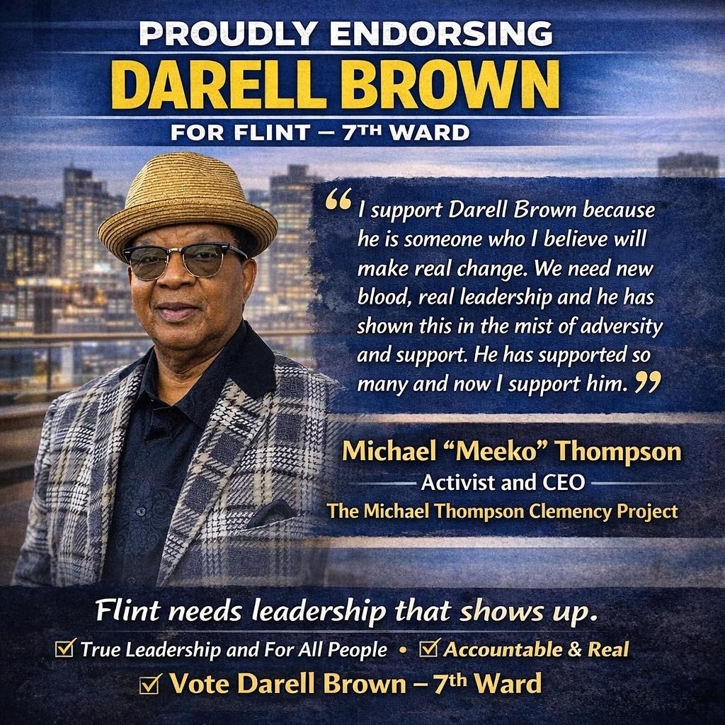 Michael Meeko Thompson, activist and CEO of The Michael Thompson Clemency Project, proudly endorsing Darell Brown for 7th Ward